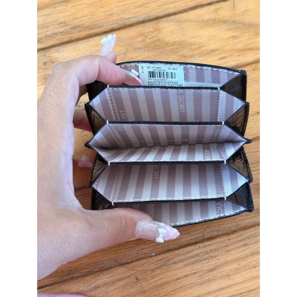 Victoria's Secret Black‎ Accordion Card Case Flower Logo Wallet
